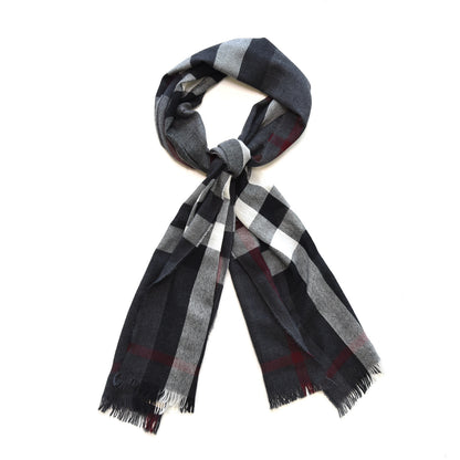 Burberry Wool Silk Gauze Lightweight Check Scarf Grey 1 of 5