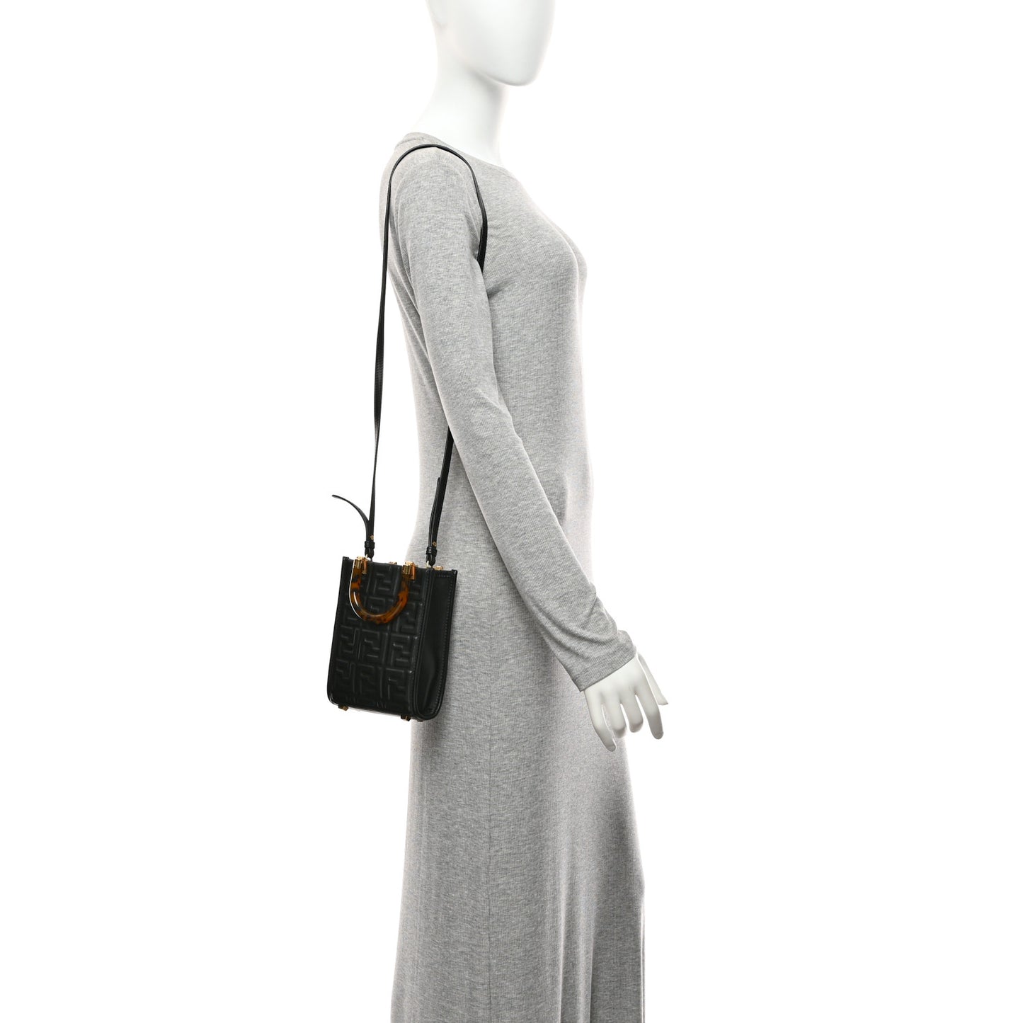 Vitello Plexiglass FF Embossed Mini Fendi Sunshine Shopper Tote Black