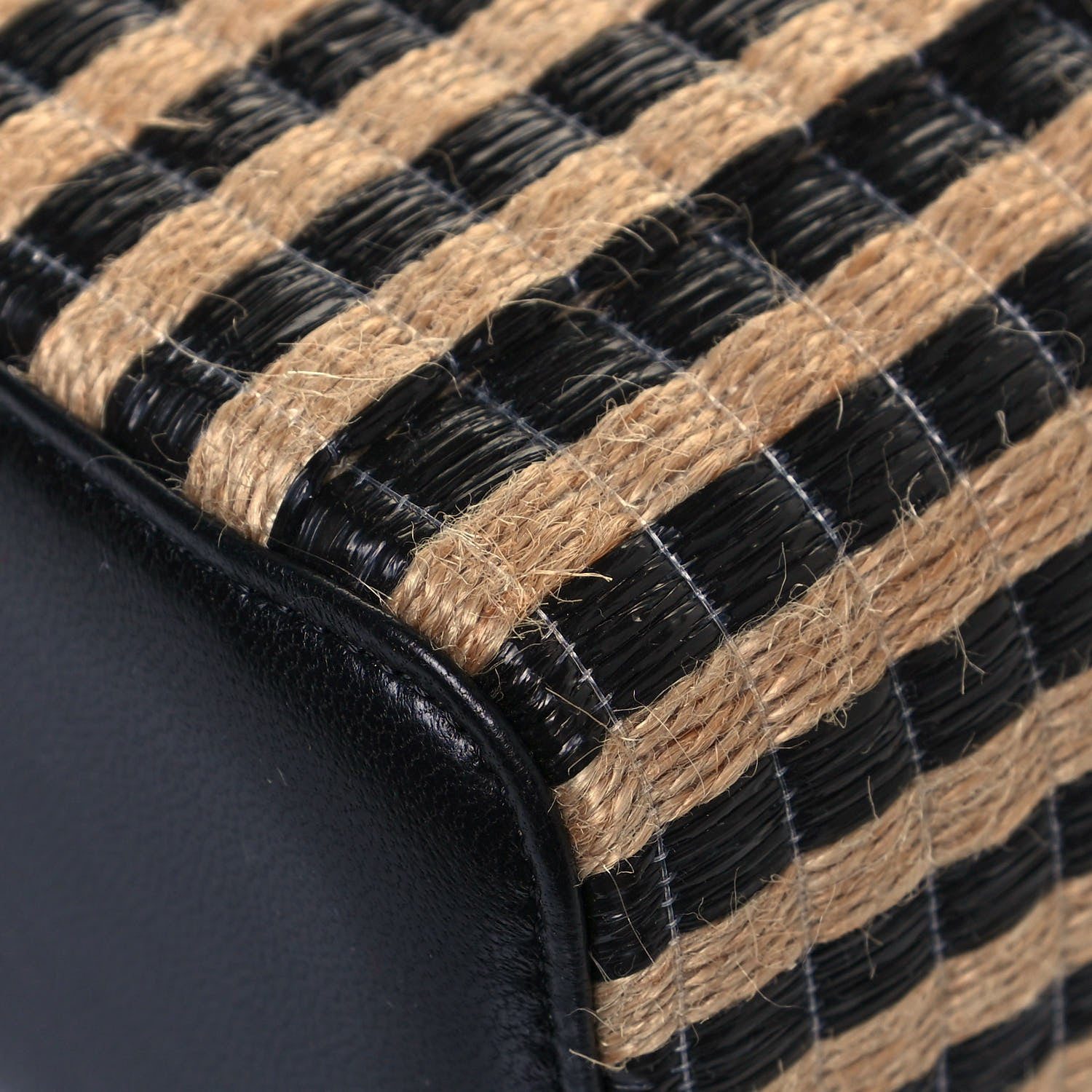 Chanel Raffia Jute Striped Small Vanity Case With Chain Black Beige 12 of 13