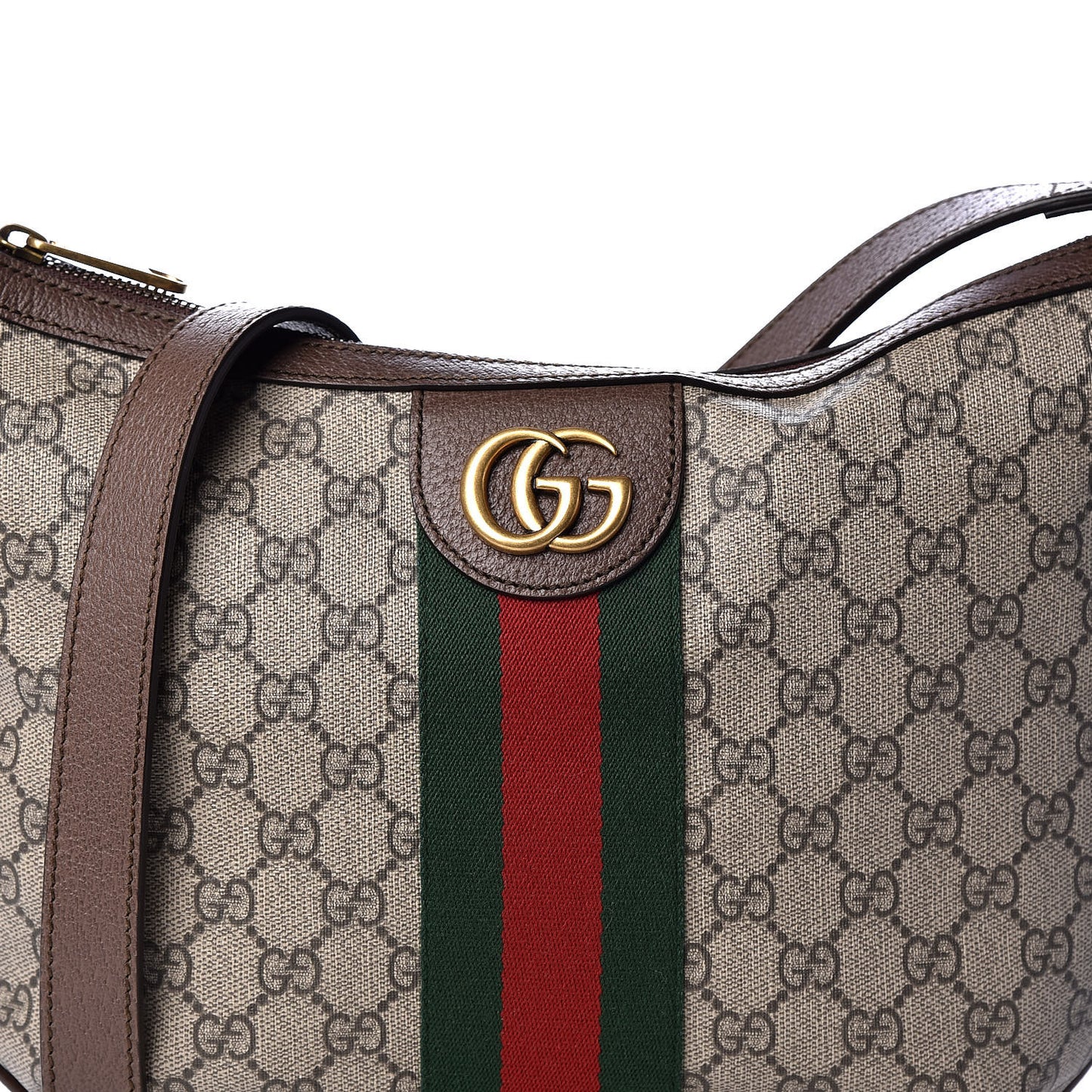 GG Supreme Monogram Web Small Ophidia Half Moon Hobo Brown