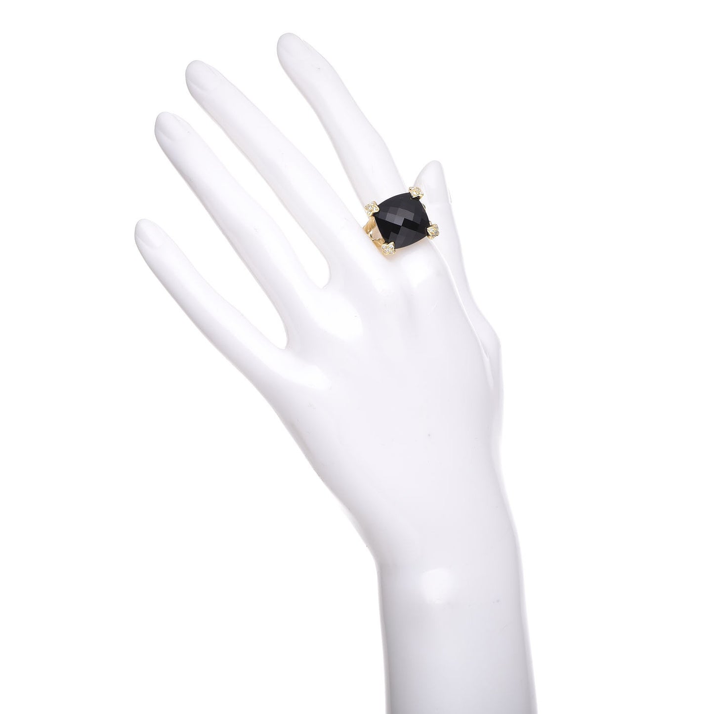 18K Yellow Gold Diamond Onyx 15mm Cushion On Point Ring 54 7
