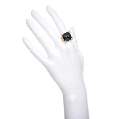 David Yurman 18K Yellow Gold Diamond Onyx 15mm Cushion On Point Ring 54 7 2 of 5