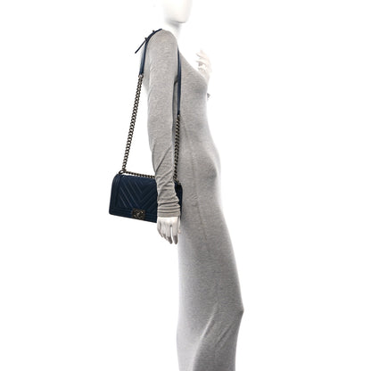 Chanel Caviar Chevron Quilted Medium Boy Flap Navy 2 of 15