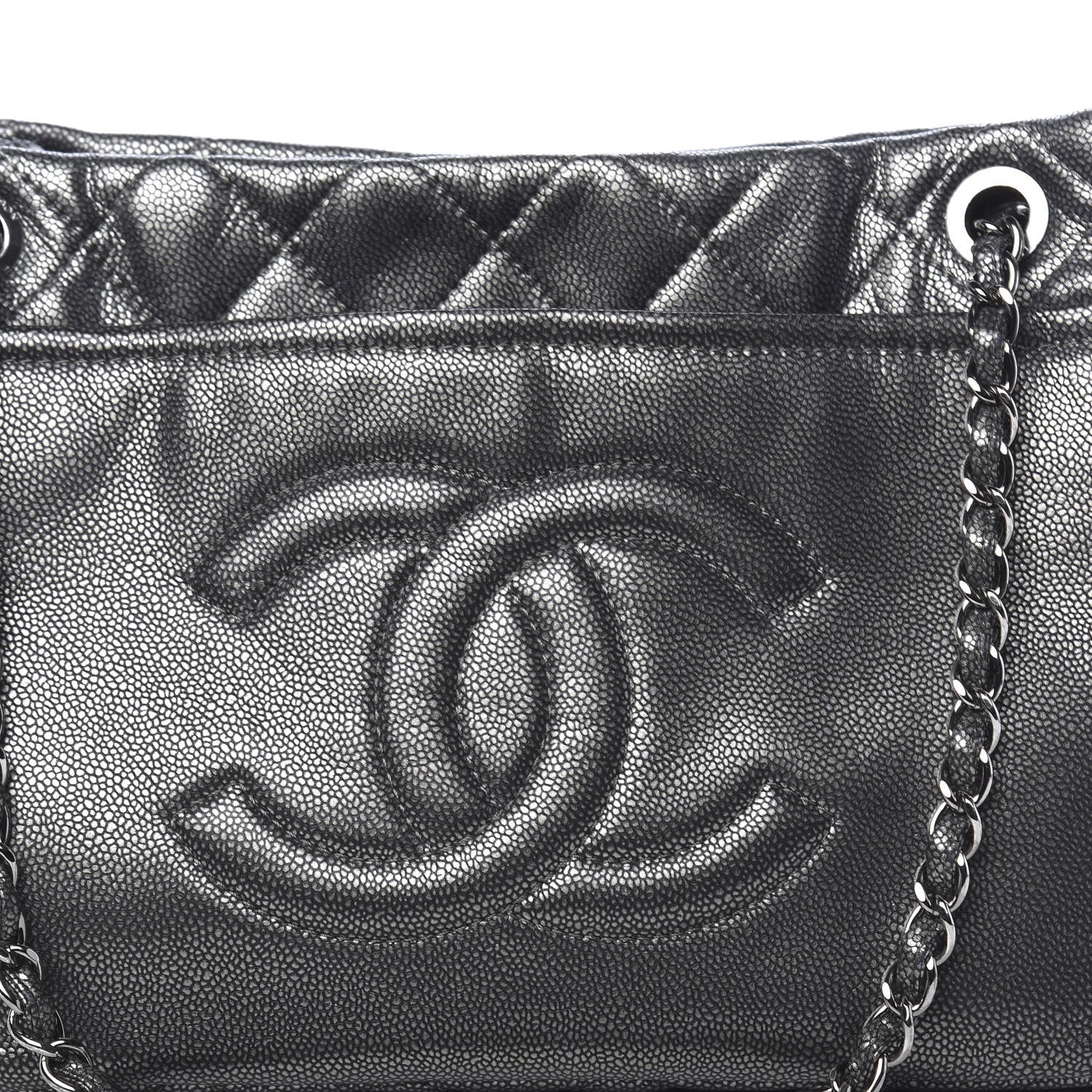 Chanel Metallic Caviar Quilted CC Timeless Tote Dark Silver 8 of 10