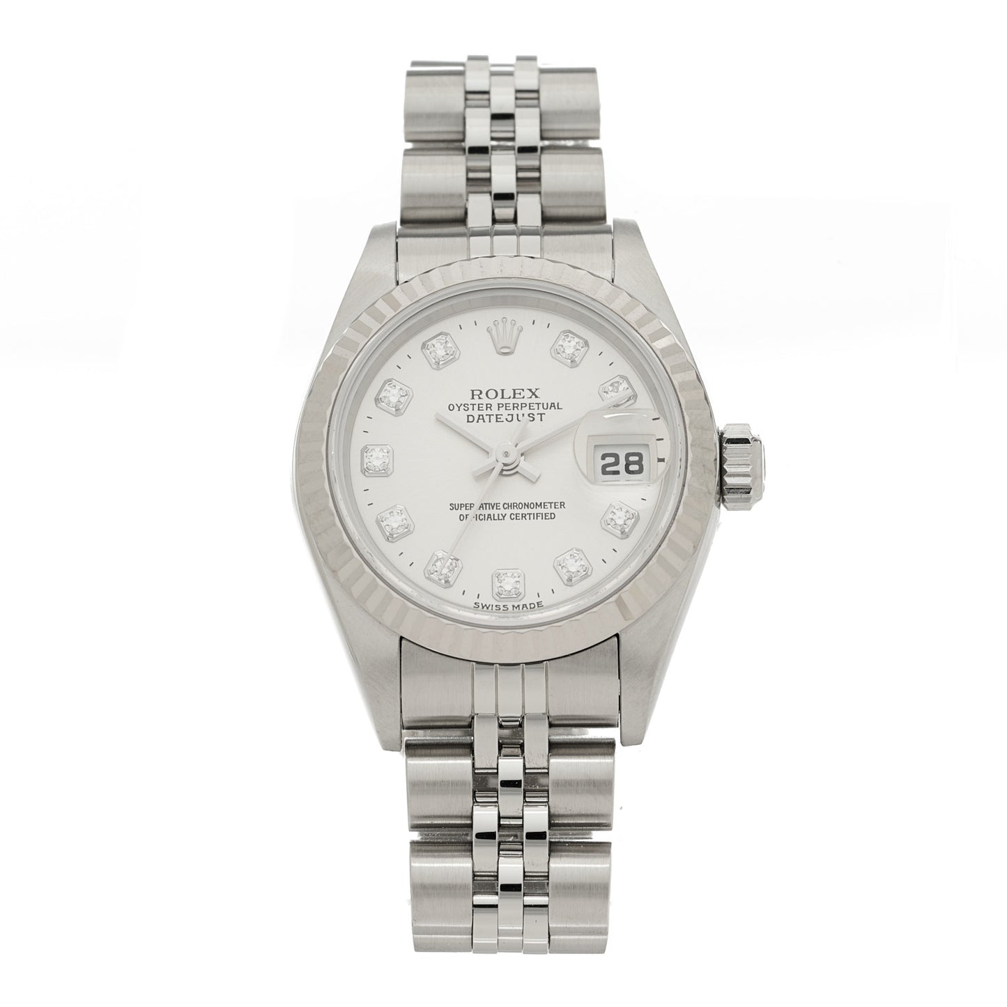 Stainless Steel 18K White Gold Diamond 26mm Oyster Perpetual Datejust Watch Silver 79174