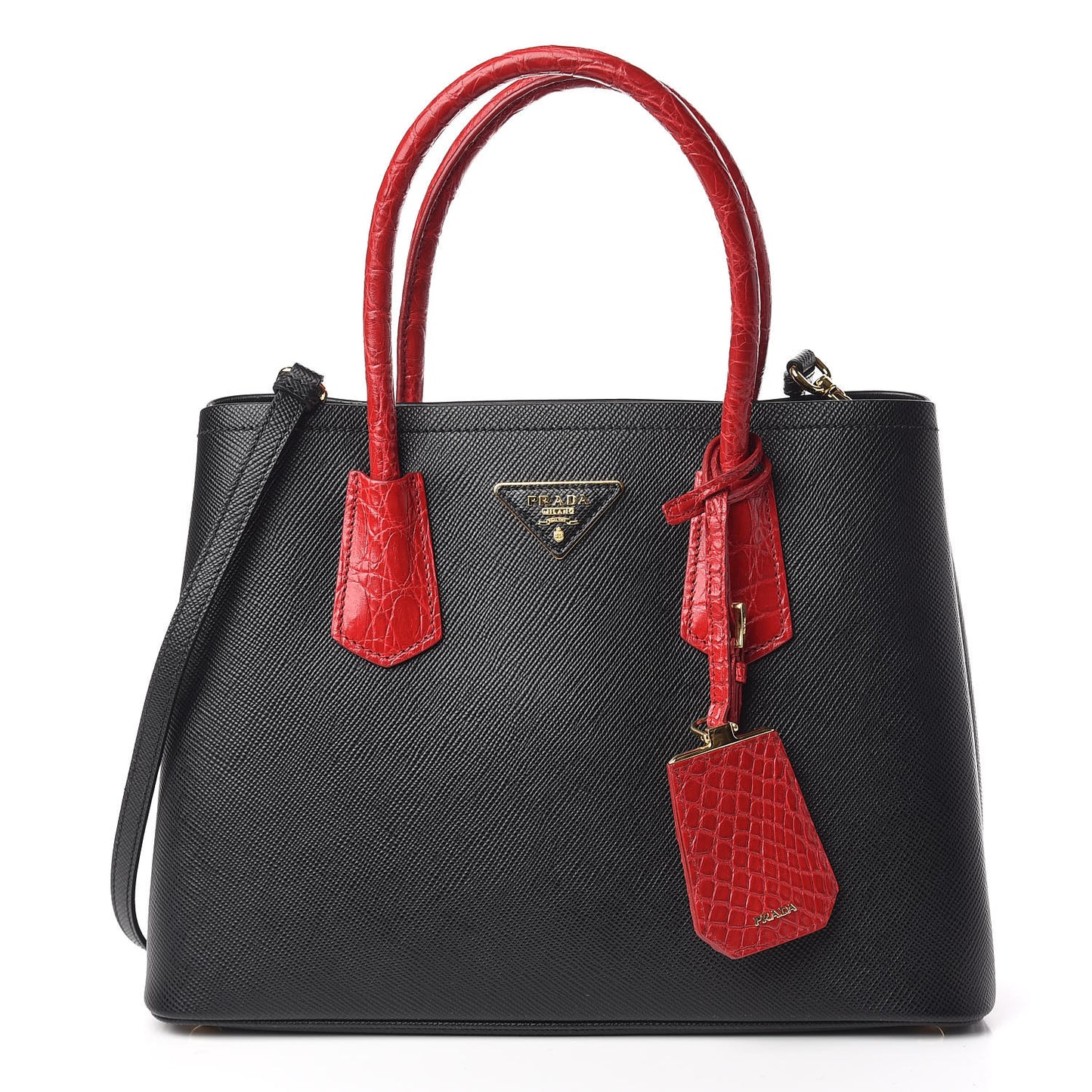 Saffiano Cuir Crocodile Small Double Bag Black Rosso