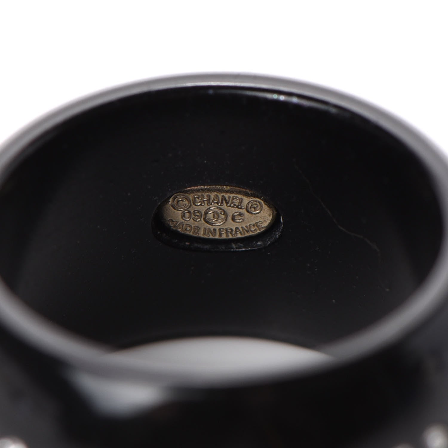 Chanel Resin Crystal CC Ring 6.5 Black 5 of 6