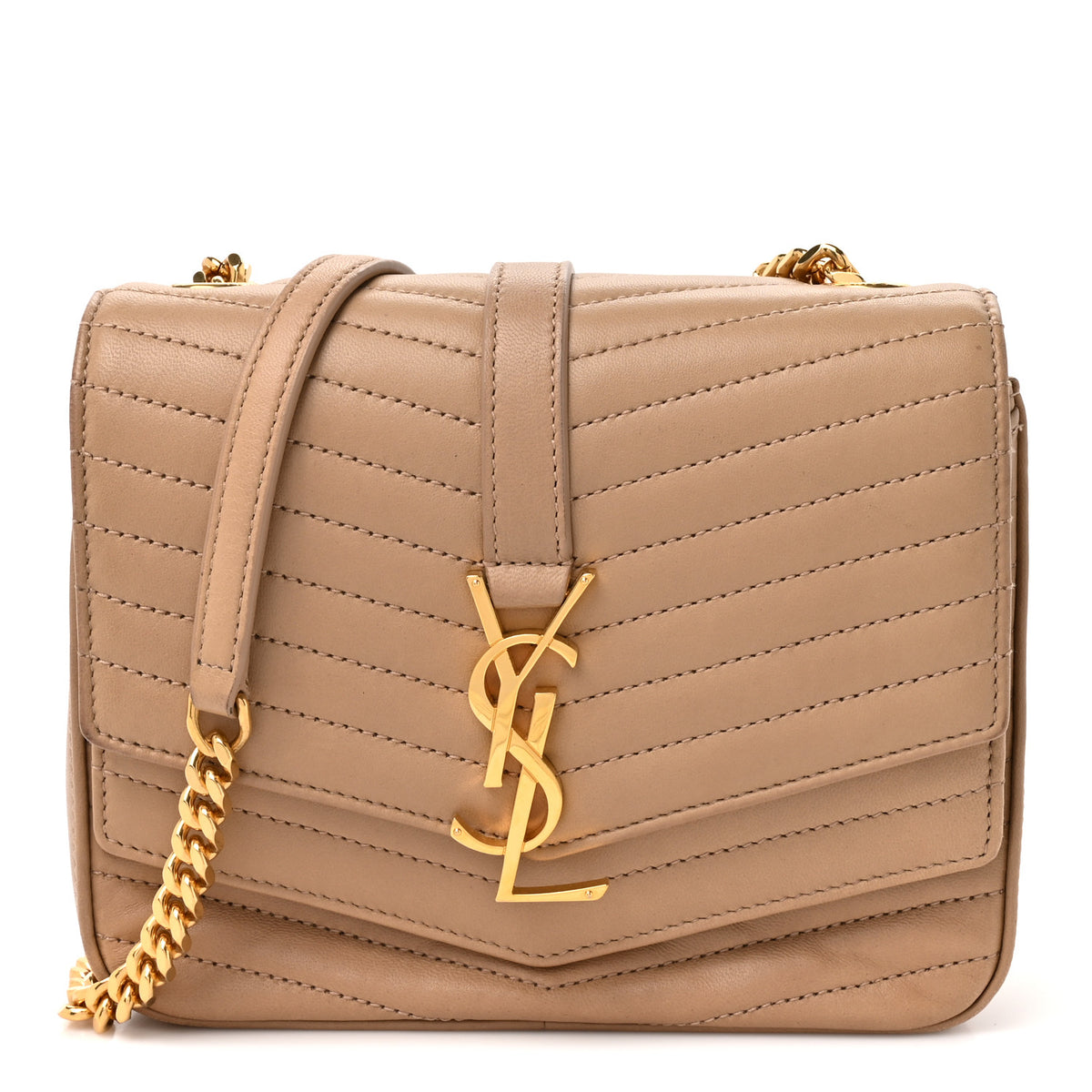 Saint Laurent Lambskin Matelasse Chevron Monogram Small Sulpice Bag Sable Beige 1 of 16
