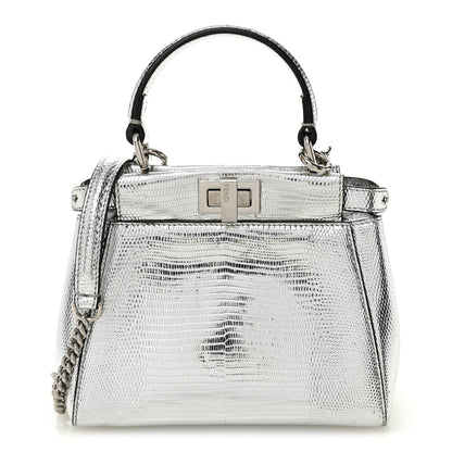 Fendi Metallic Lizard XS Peekaboo Iconic Satchel Silver 1 of 10