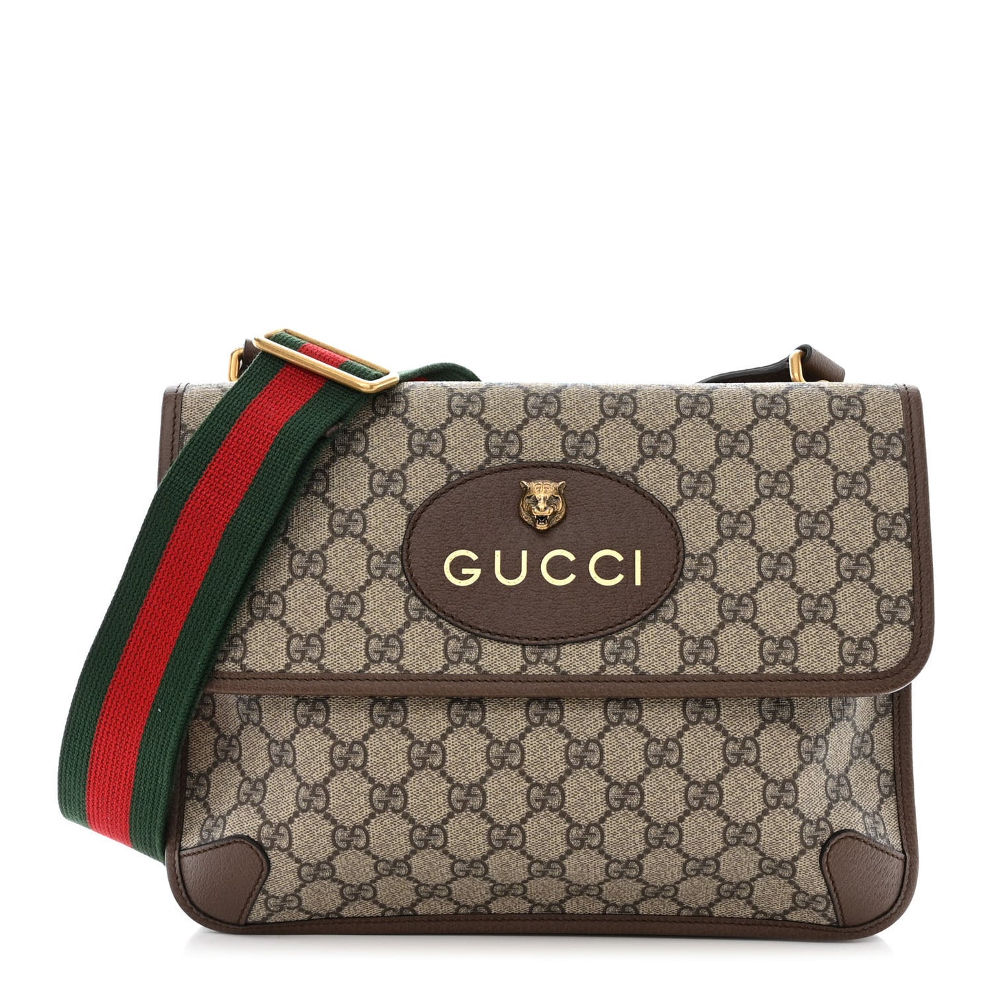GG Supreme Monogram Web Neo Vintage Double Flap Messenger Bag Beige New Acero