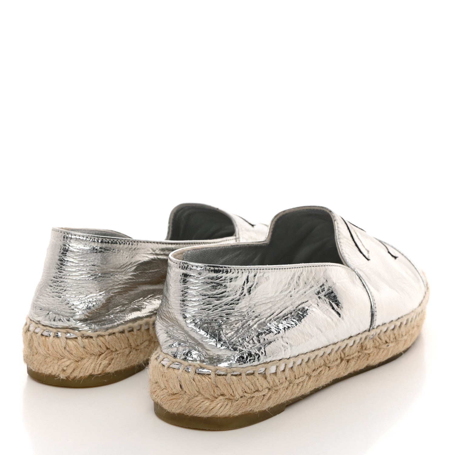 Chanel Laminated Goatskin CC Espadrilles 37 Silver 4 of 8