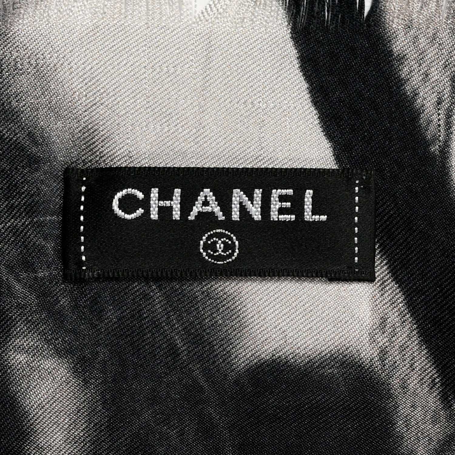 Chanel Cashmere Silk Plaid CC Scarf Grey White 3 of 6