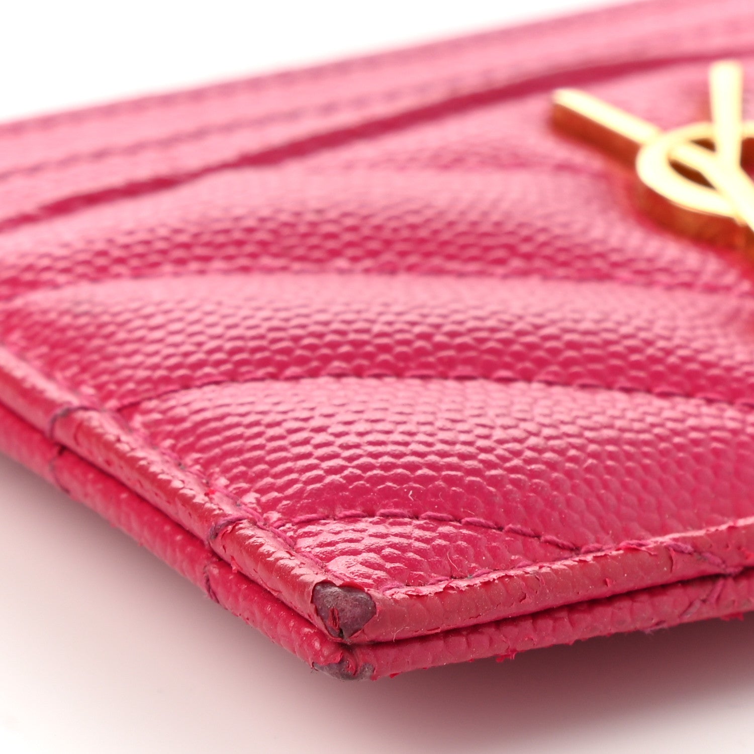 Saint Laurent Grain De Poudre Matelasse Chevron Monogram Credit Card Case Fresh Fuxia 5 of 8