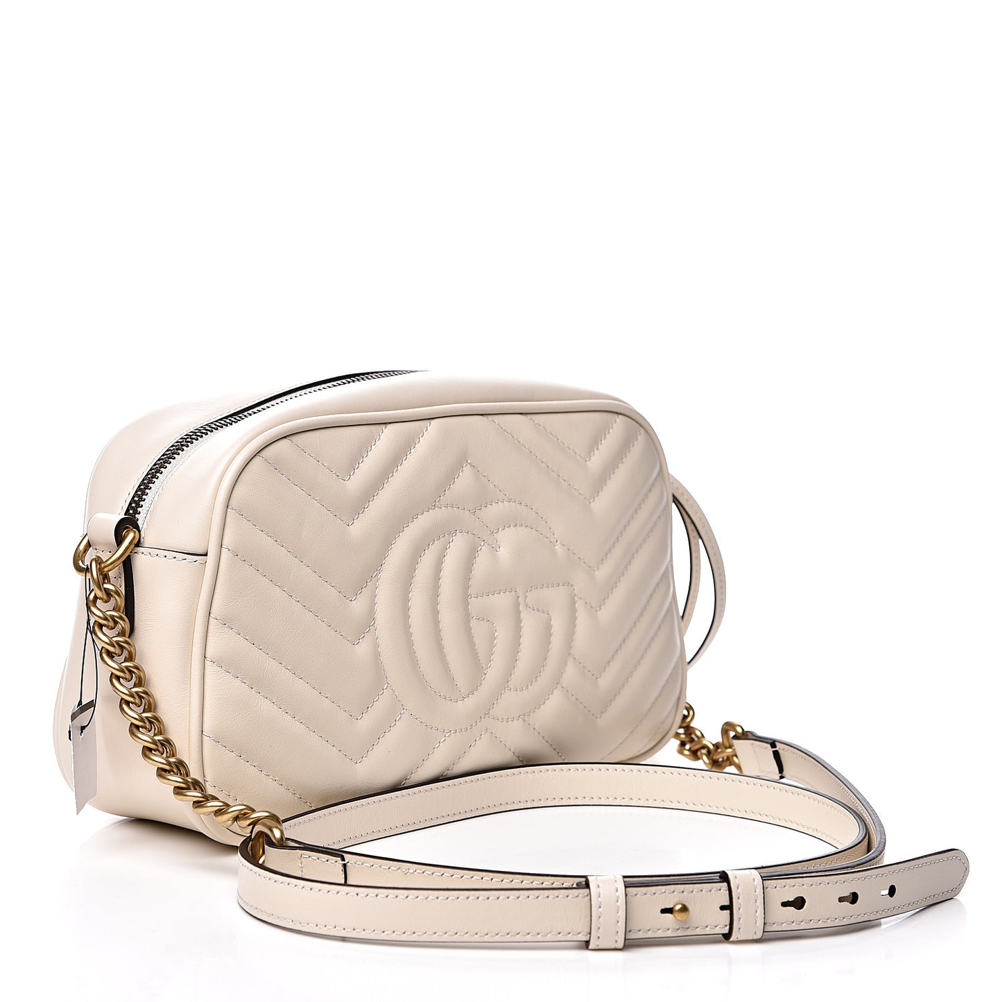Calfskin Matelasse Small GG Marmont Chain Shoulder Bag White