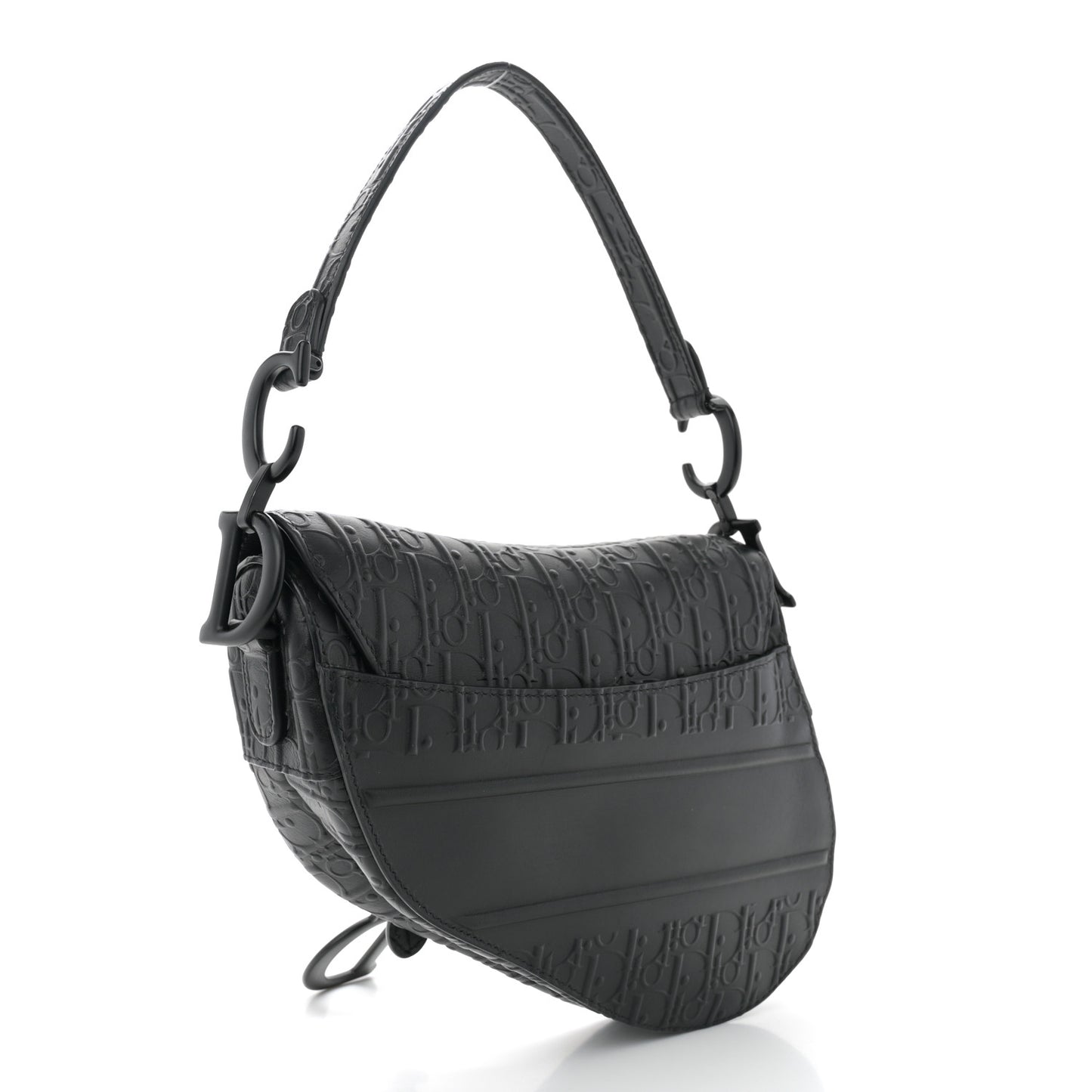 Calfskin Embossed Oblique Saddle Bag Black