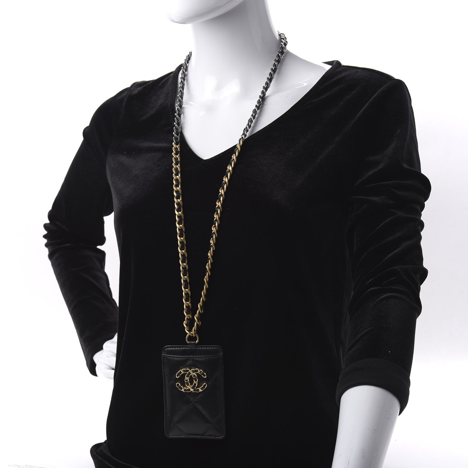 Chanel Goatskin Quilted 19 Card Holder On Chain Black 2 of 10