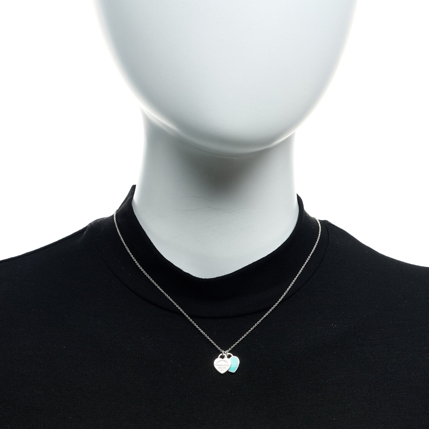 Sterling Silver Enamel Return to Tiffany Double Mini Heart Tag Pendant Necklace Blue