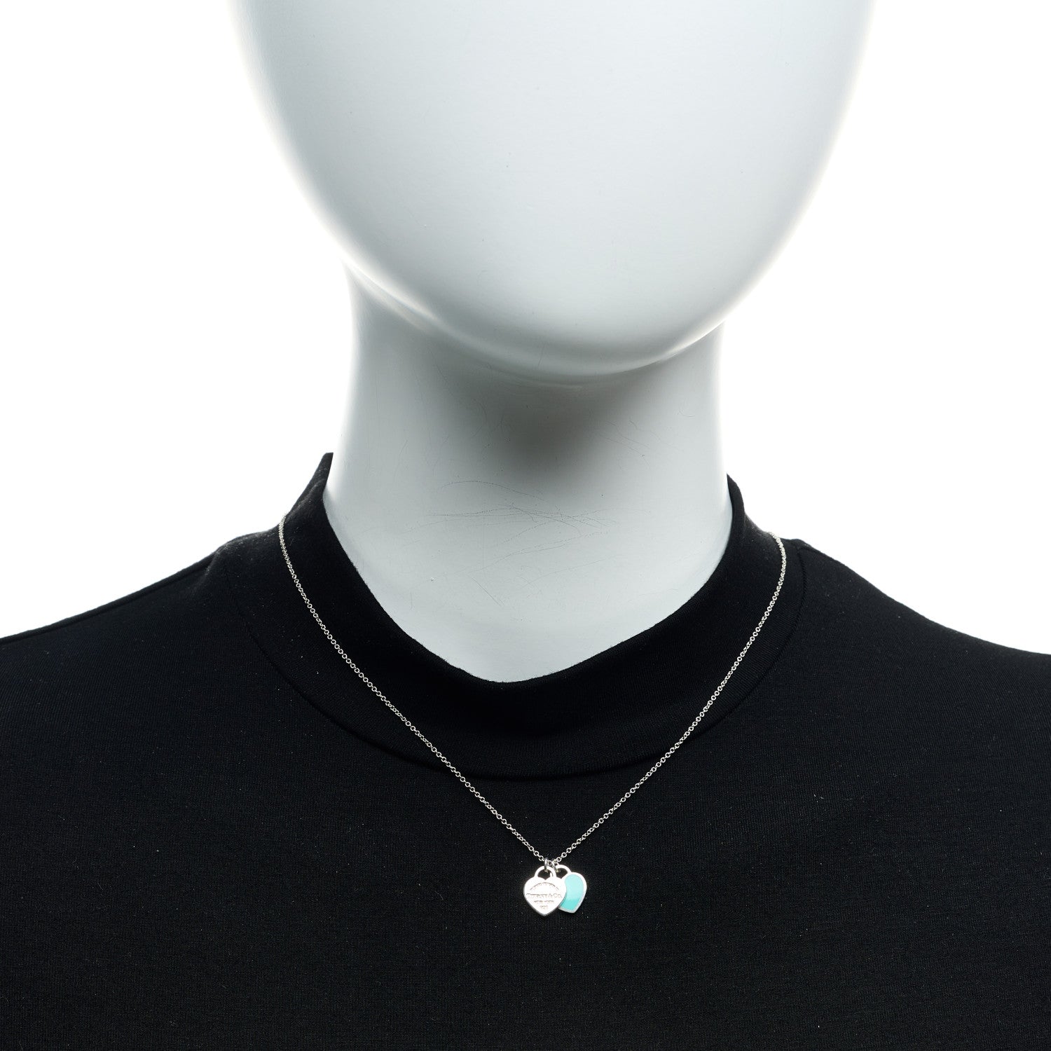 Tiffany Sterling Silver Enamel Return to Tiffany Double Mini Heart Tag Pendant Necklace Blue 2 of 6