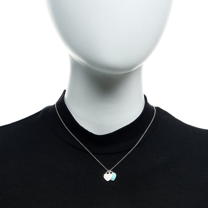 Tiffany Sterling Silver Enamel Return to Tiffany Double Mini Heart Tag Pendant Necklace Blue 2 of 6
