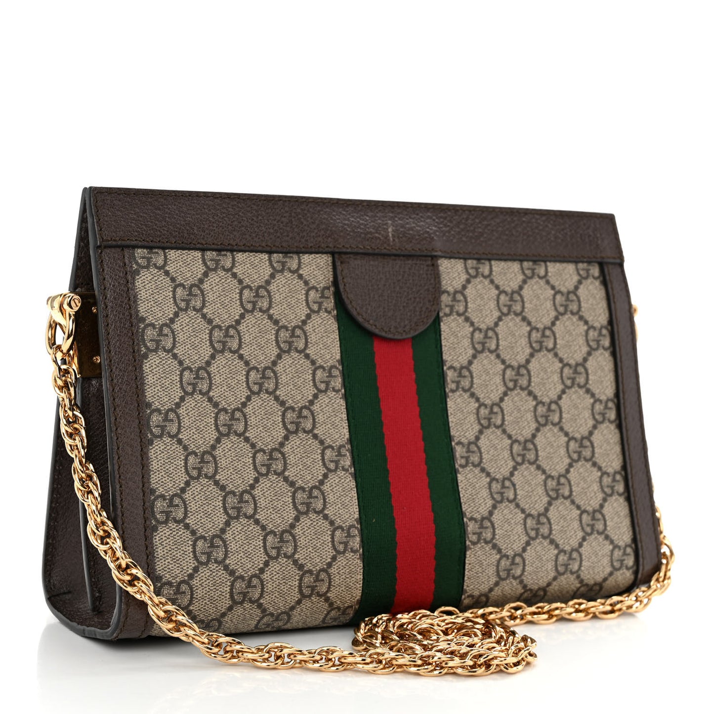 GG Supreme Monogram Web Small Ophidia Chain Shoulder Bag Brown