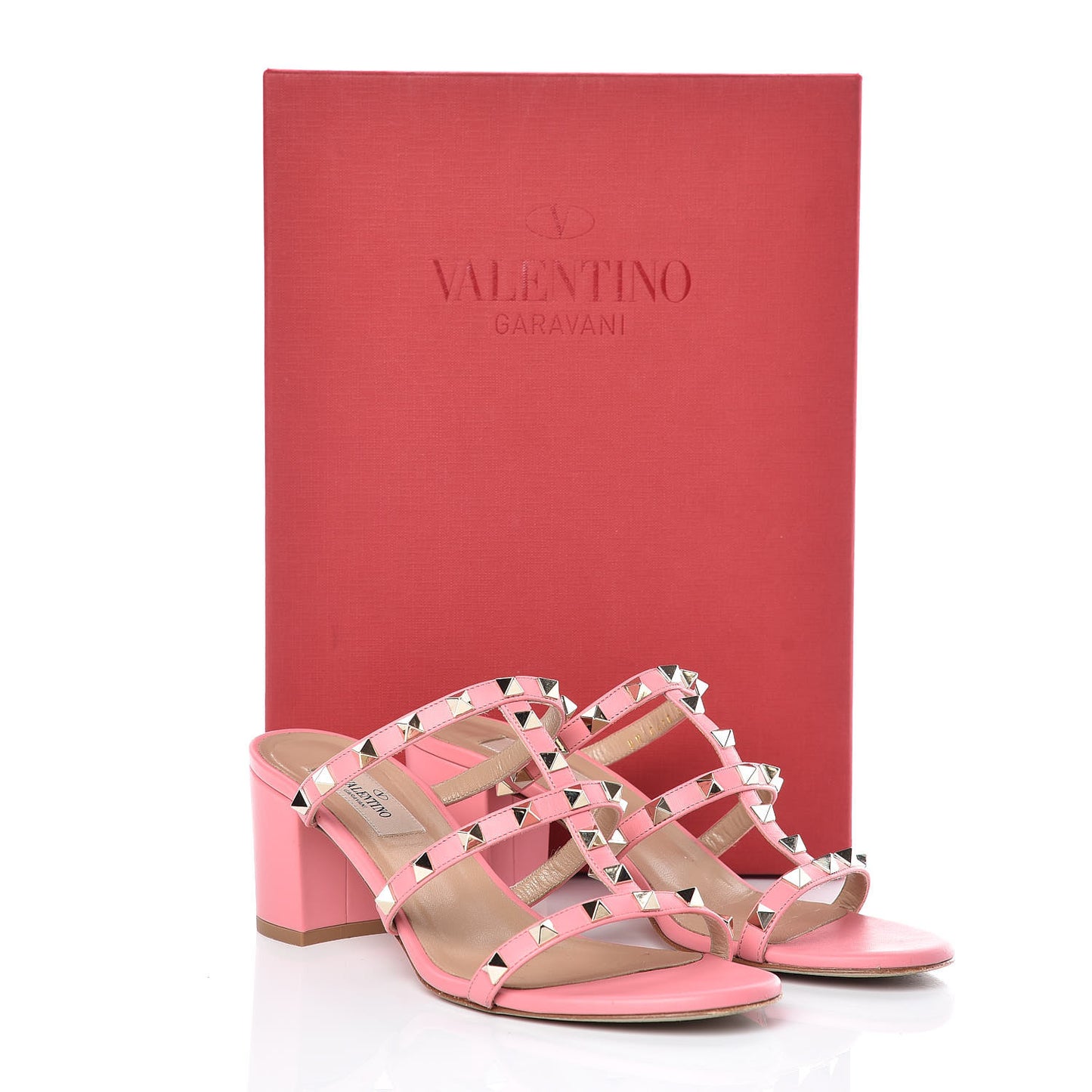 Calfskin Rockstud 60mm Caged Slide Sandals 38.5 Paradise Rose