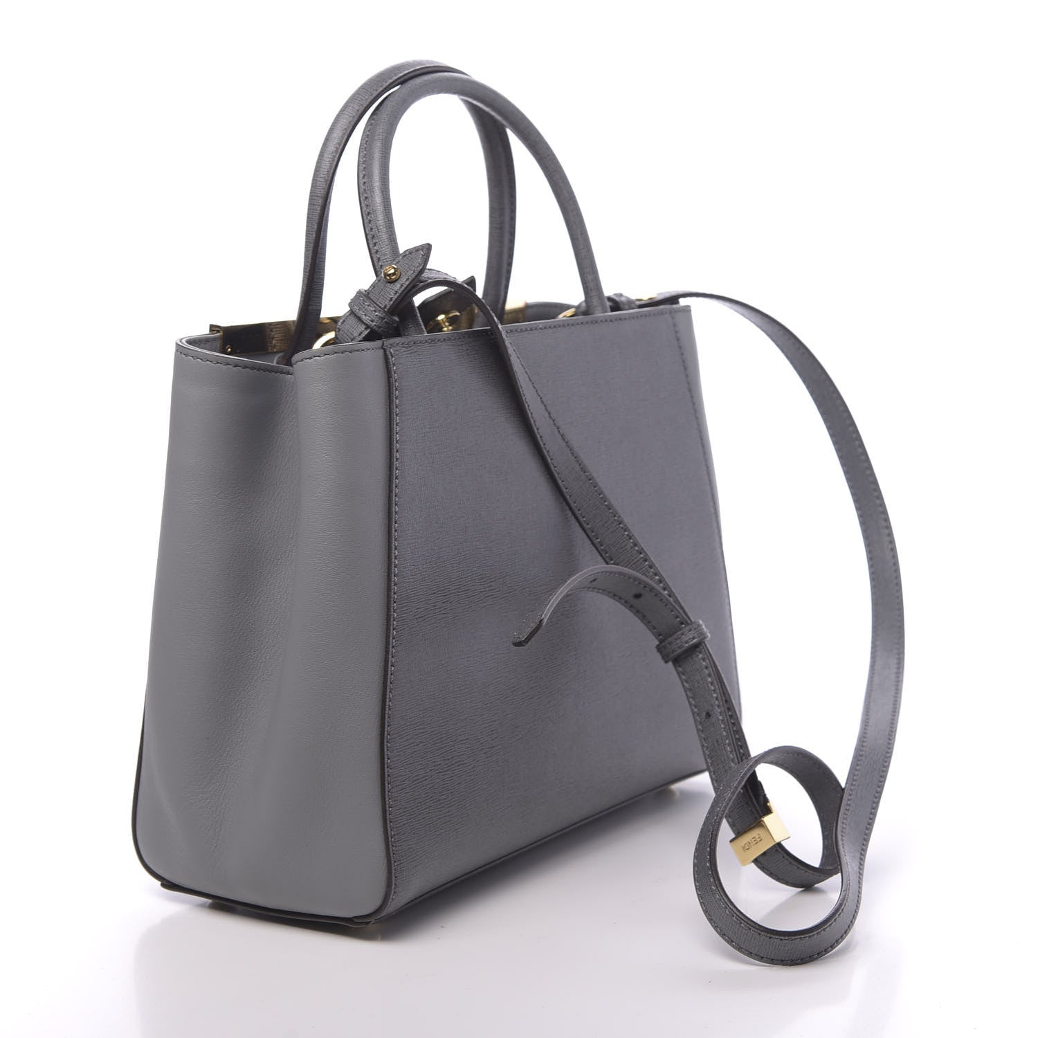Fendi Vitello Elite Petite 2Jours Tote Grigio Grigio Chiaro 3 of 10