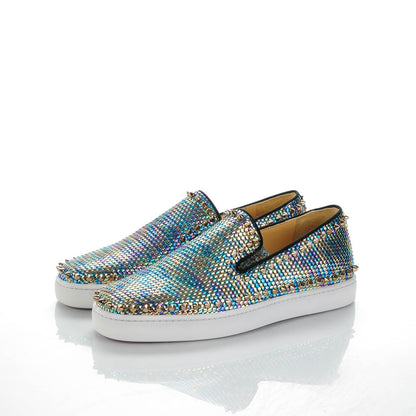 Christian Louboutin Mens Tresse Nacre Pik Boat Flats 42 Multicolor Colombe Metal 3 of 5