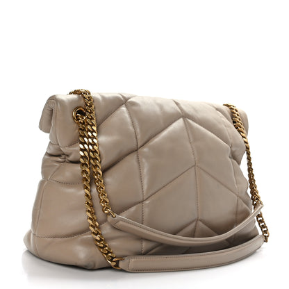 Saint Laurent Lambskin Quilted Medium Loulou Puffer Monogram Chain Satchel Dark Beige 3 of 9