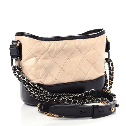 Chanel Aged Calfskin Quilted Small Gabrielle Hobo Beige Black 3 of 12