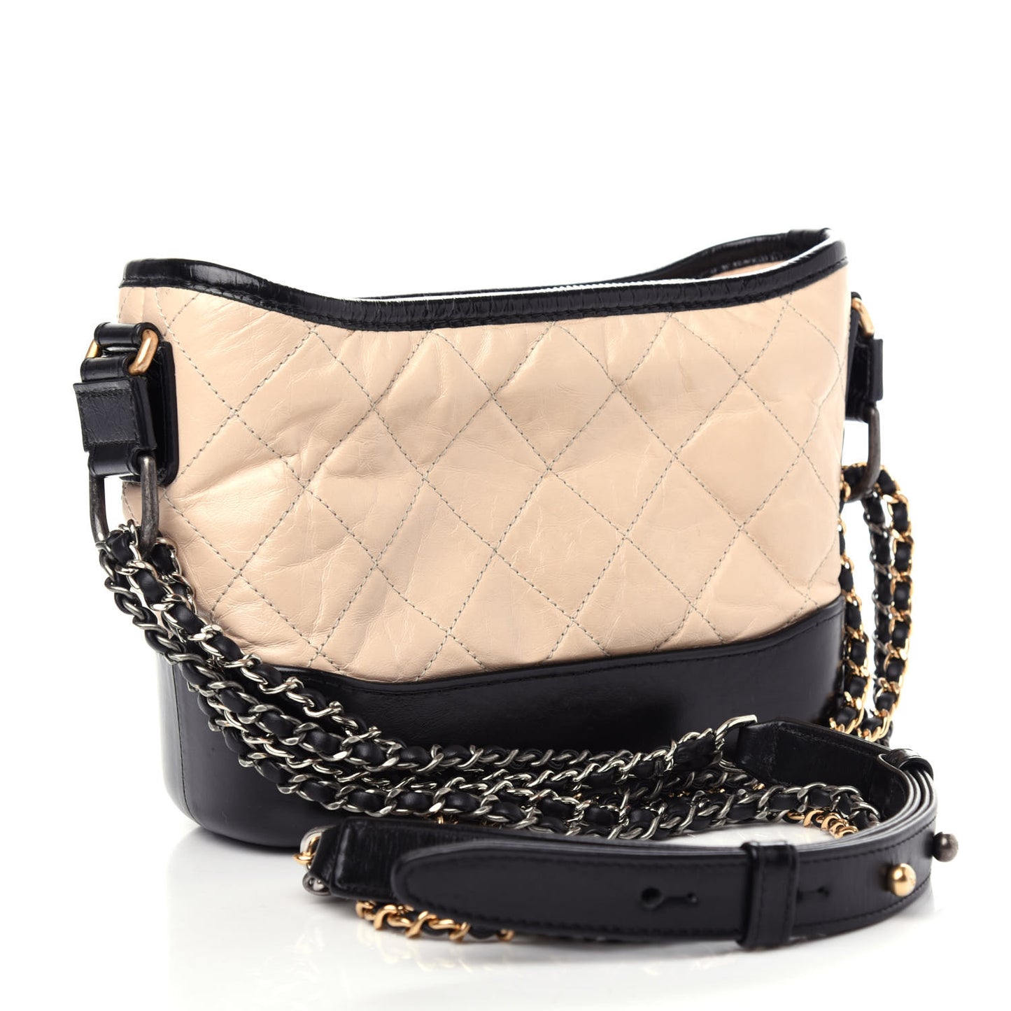 Aged Calfskin Quilted Small Gabrielle Hobo Beige Black
