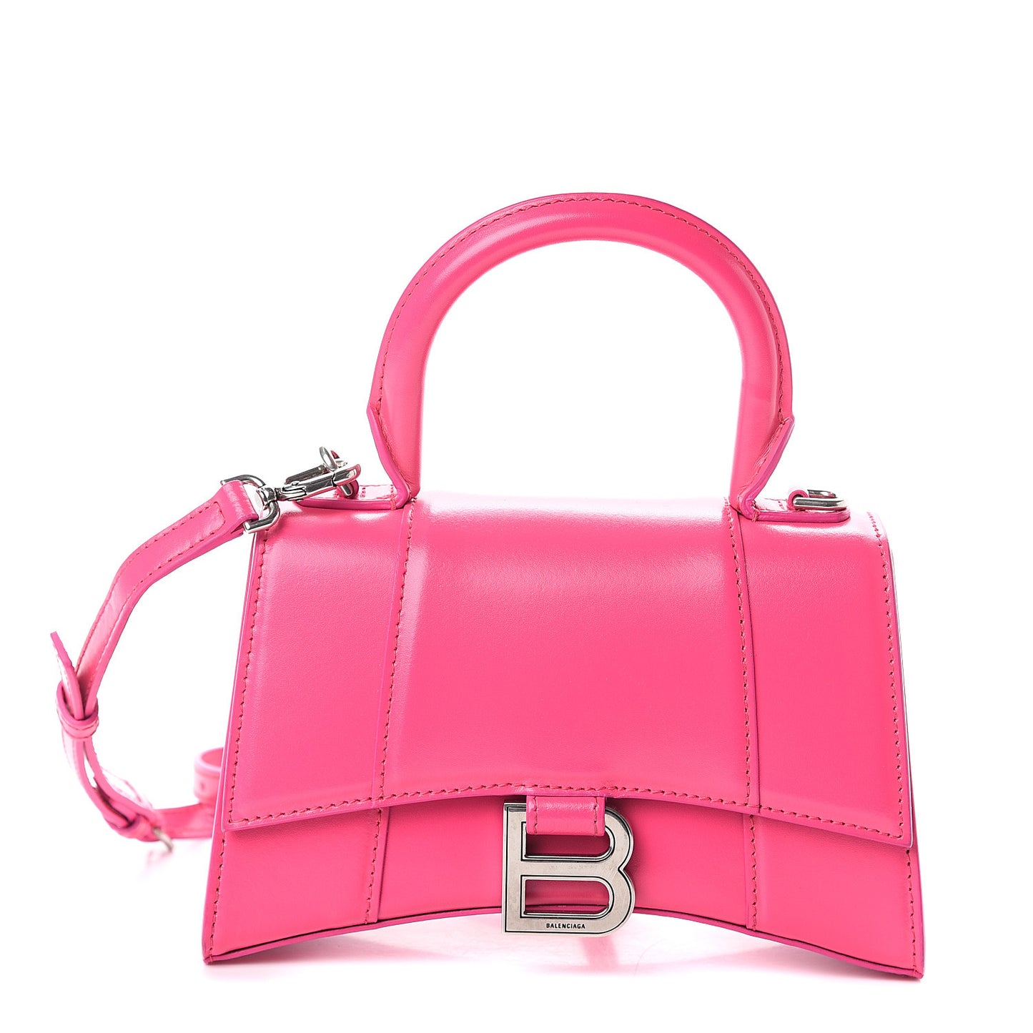 Shiny Box Calfskin Hourglass Top Handle Bag XS Acid Fuchsia