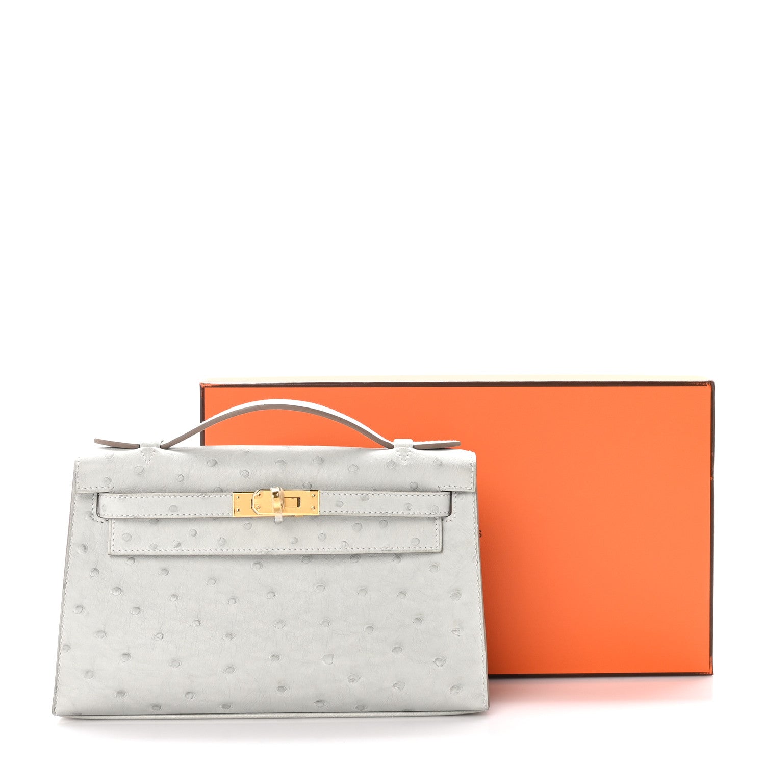Hermes Ostrich Kelly Pochette Clutch Gris Perle 12 of 12