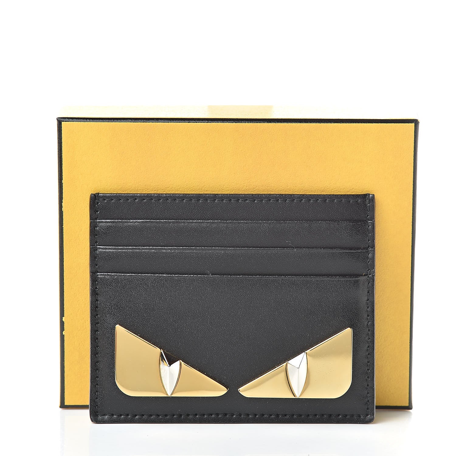 Fendi Vitello Liberty Lucido Metal Monster Eyes Card Holder Black Gold 8 of 8