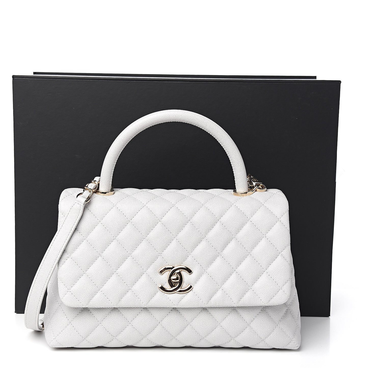 Caviar Quilted Small Coco Handle Flap Light Grey