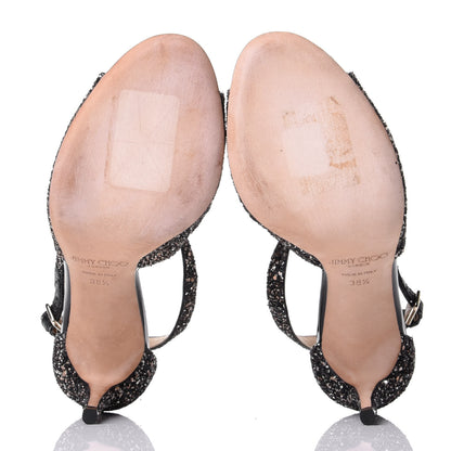 Jimmy Choo Coarse Glitter Emily 85 Sandals 38.5 Black 7 of 9