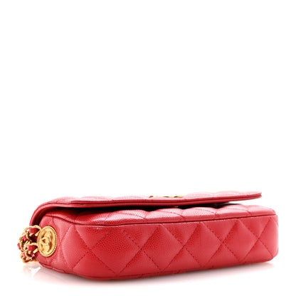Chanel Caviar Quilted Yours Buttons Phone Holder With Chain Red 4 of 11