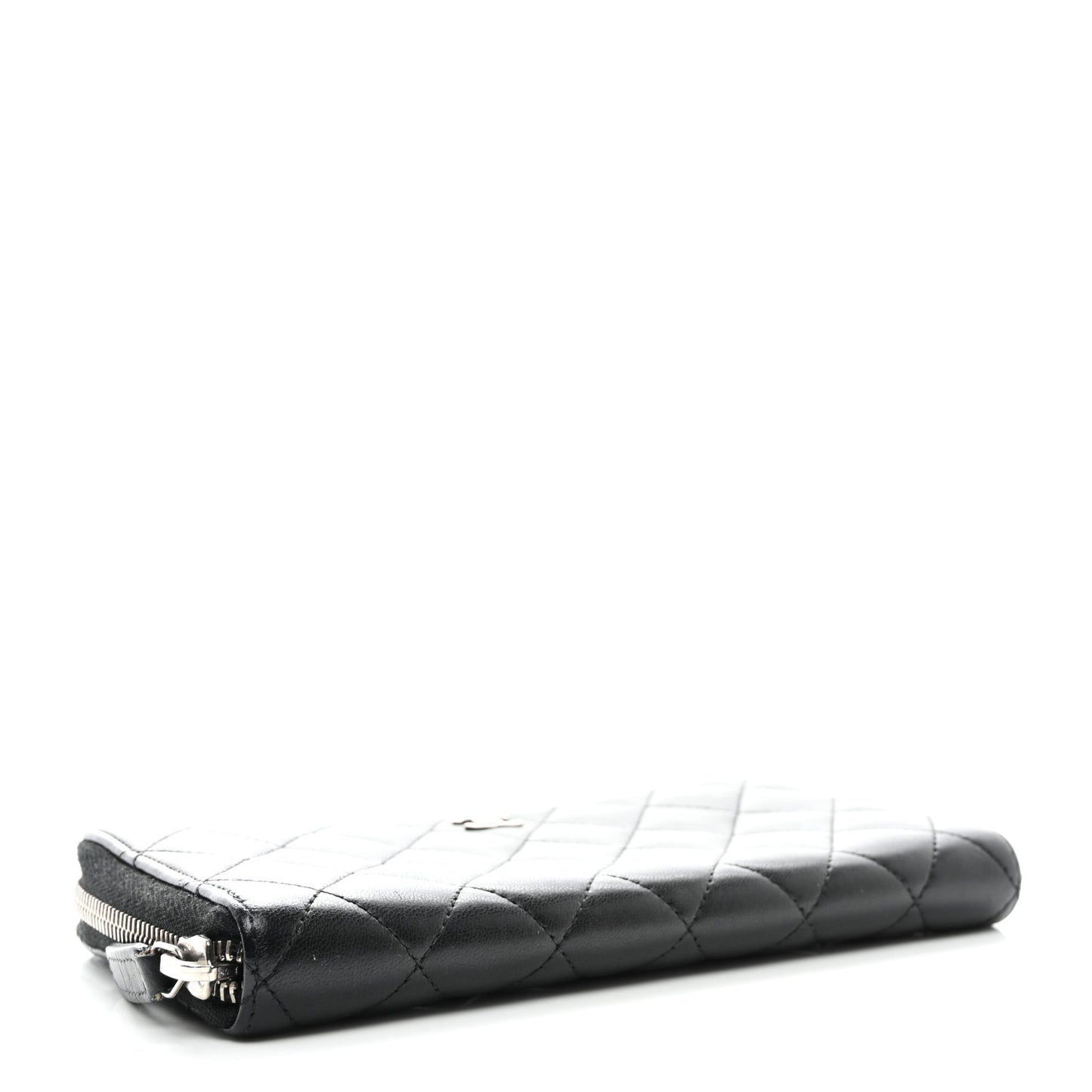 Lambskin Quilted Large Gusset Zip Around Wallet Black