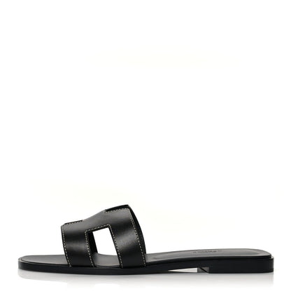 Hermes Box Calfskin Oran Sandals 38 Black 1 of 9
