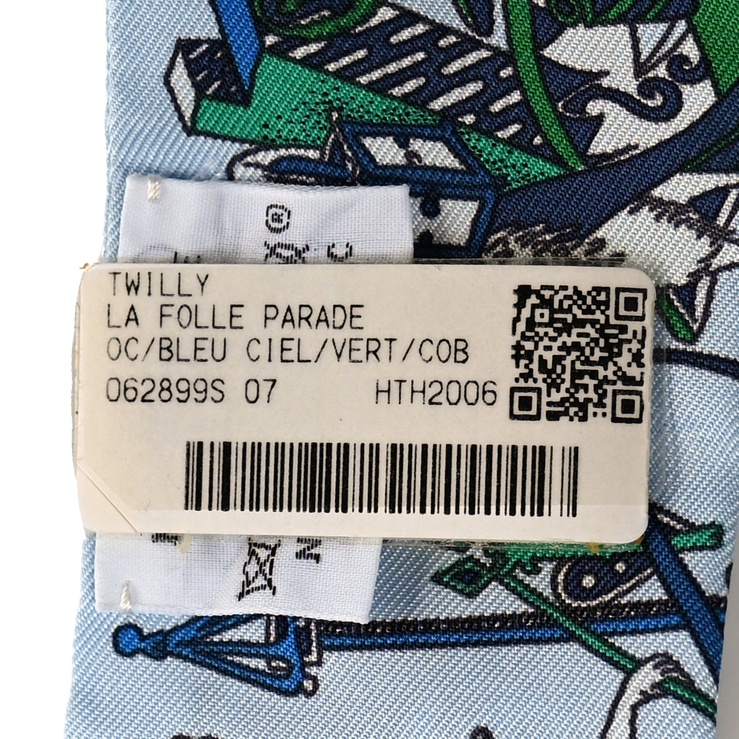 Hermes Silk La Folle Parade Twilly Bleu Ciel Vert Cobalt 3 of 3