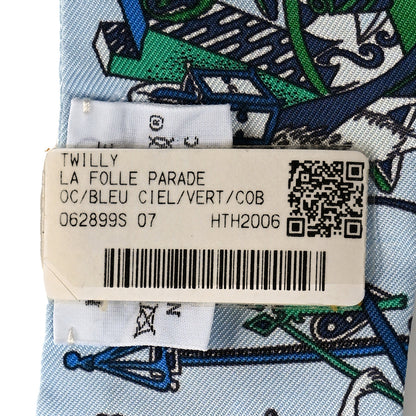 Hermes Silk La Folle Parade Twilly Bleu Ciel Vert Cobalt 3 of 3