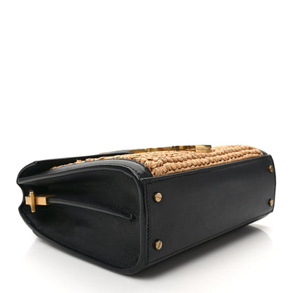 Saint Laurent Raffia Calfskin Mini Classic Monogram Cassandra Top Handle Black Natural 4 of 9