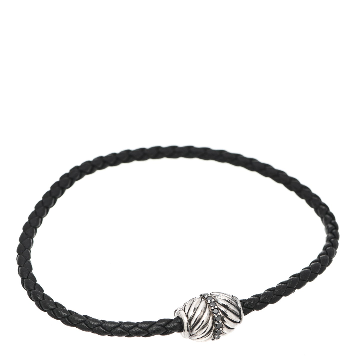 Sterling Silver Black Diamond Leather Chevron Bracelet