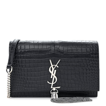 Saint Laurent Calfskin Crocodile Embossed Kate Monogram Tassel Chain Wallet Deep Marine 1 of 11