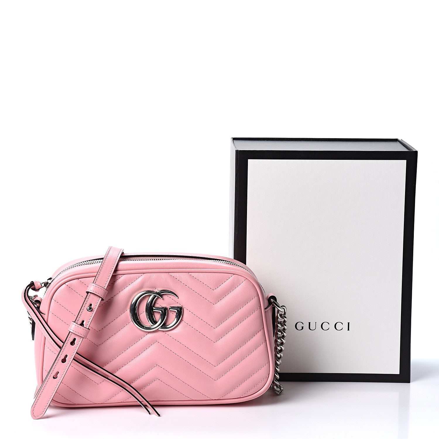 Gucci Calfskin Matelasse Small GG Marmont Chain Shoulder Bag Wild Rose 10 of 10