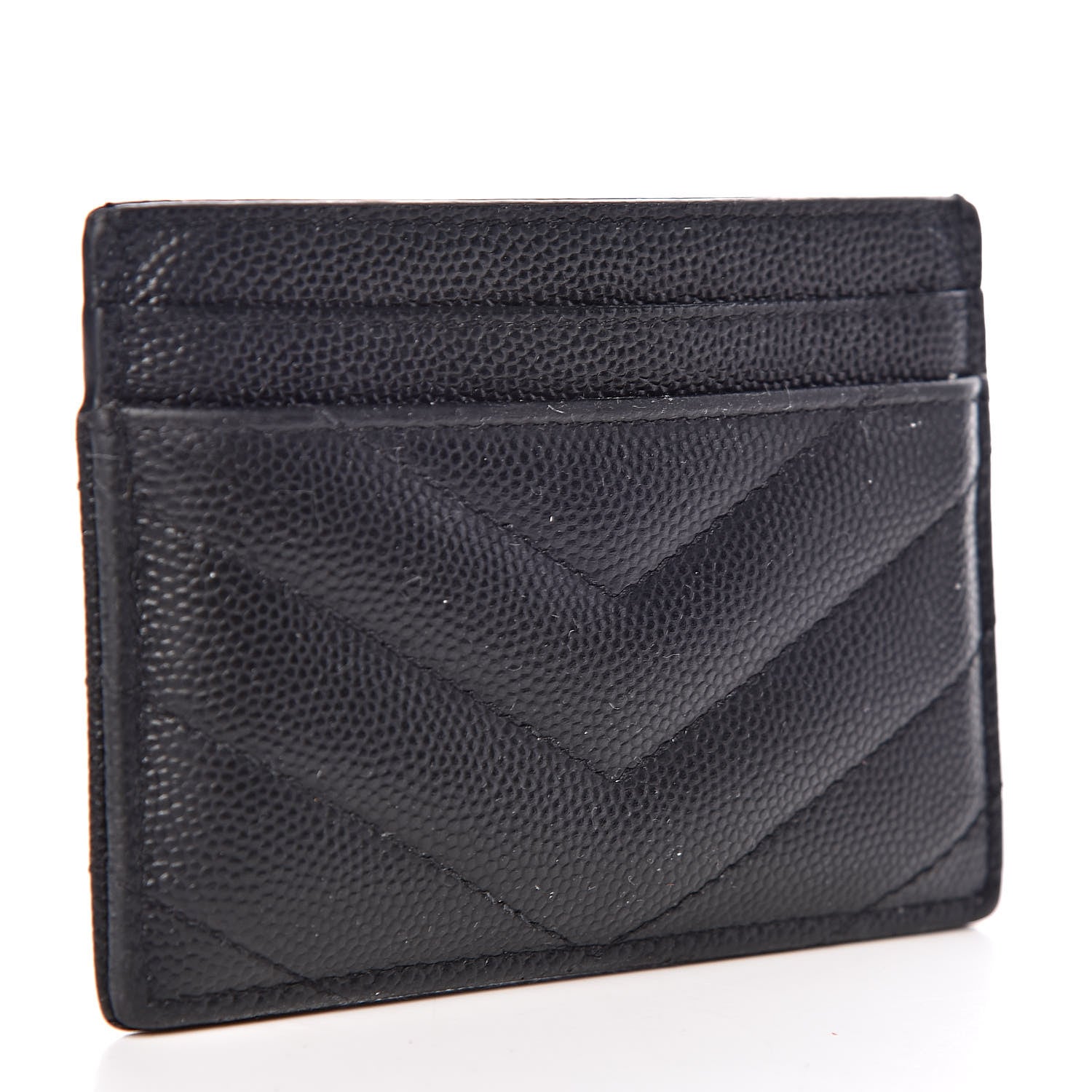 Saint Laurent Grain De Poudre Matelasse Chevron Monogram Credit Card Case Black 3 of 12