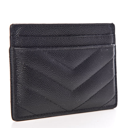Saint Laurent Grain De Poudre Matelasse Chevron Monogram Credit Card Case Black 3 of 12