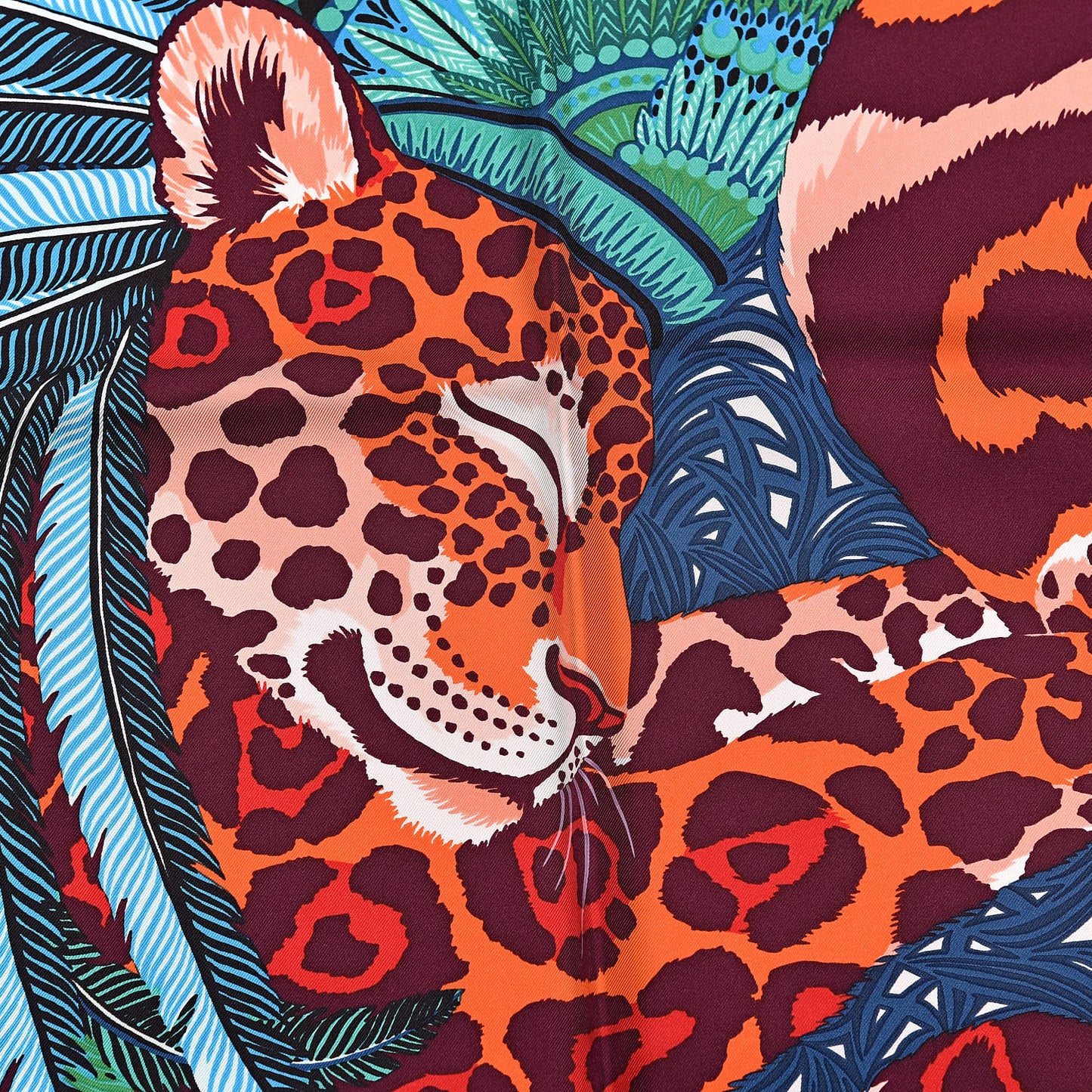 Silk Jaguar Quetzal Scarf 90 Turquoise Orange Vert