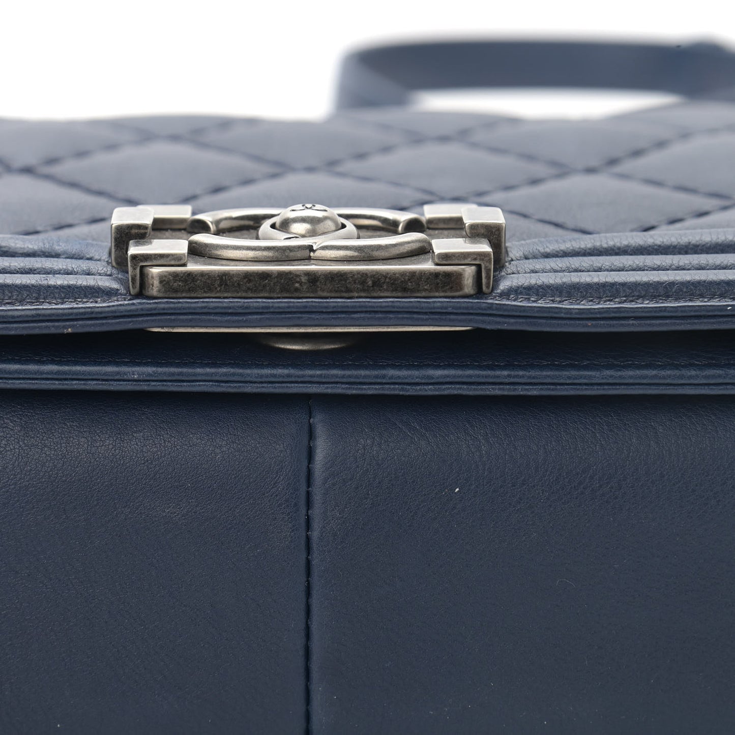Calfskin Double Stitch New Medium Boy Flap Navy Blue