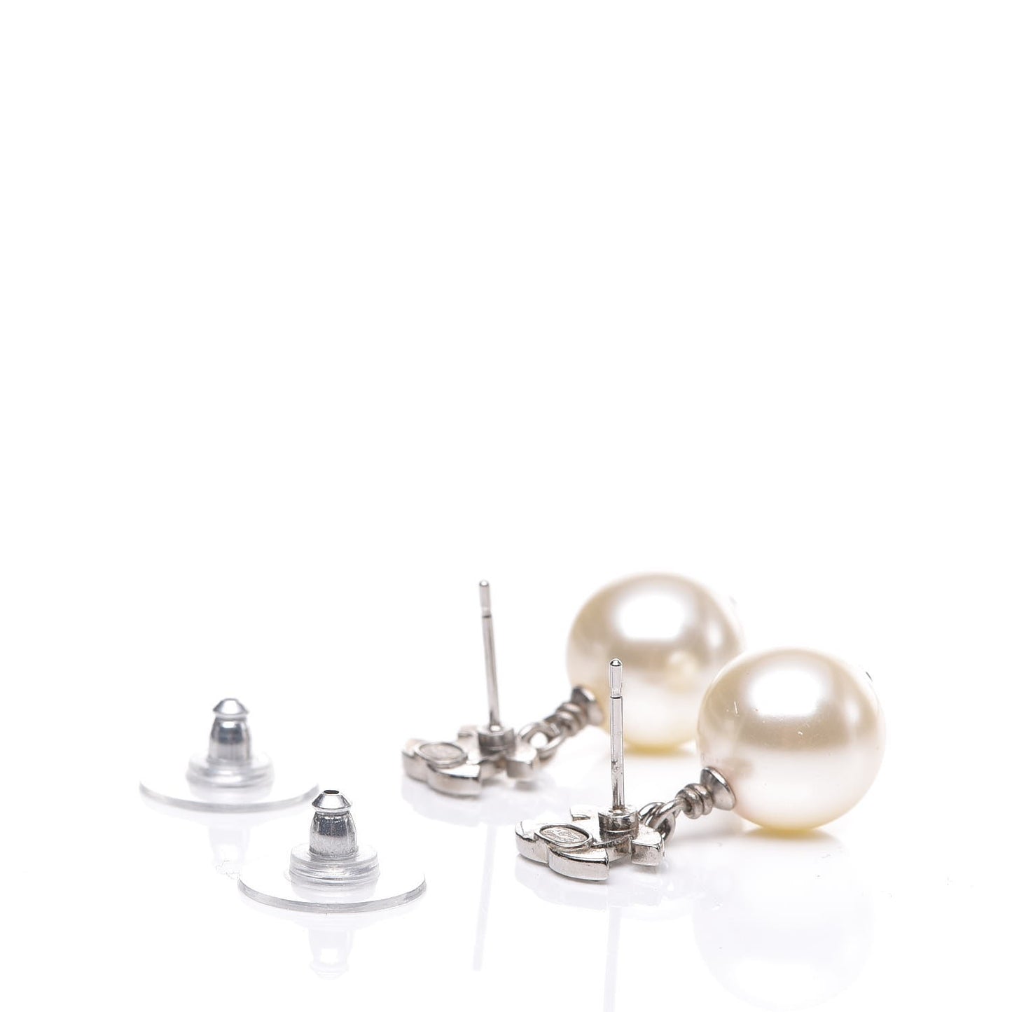 Crystal Pearl CC Drop Earrings Silver Pearly White