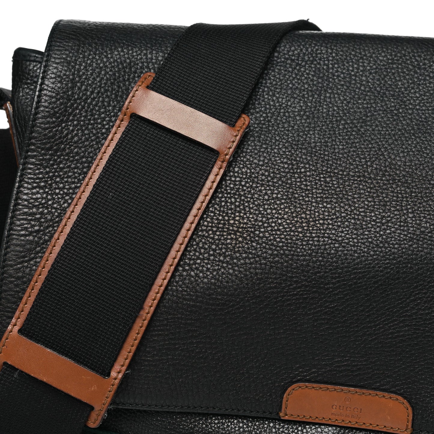 Pebbled Calfskin Web Messenger Bag Black